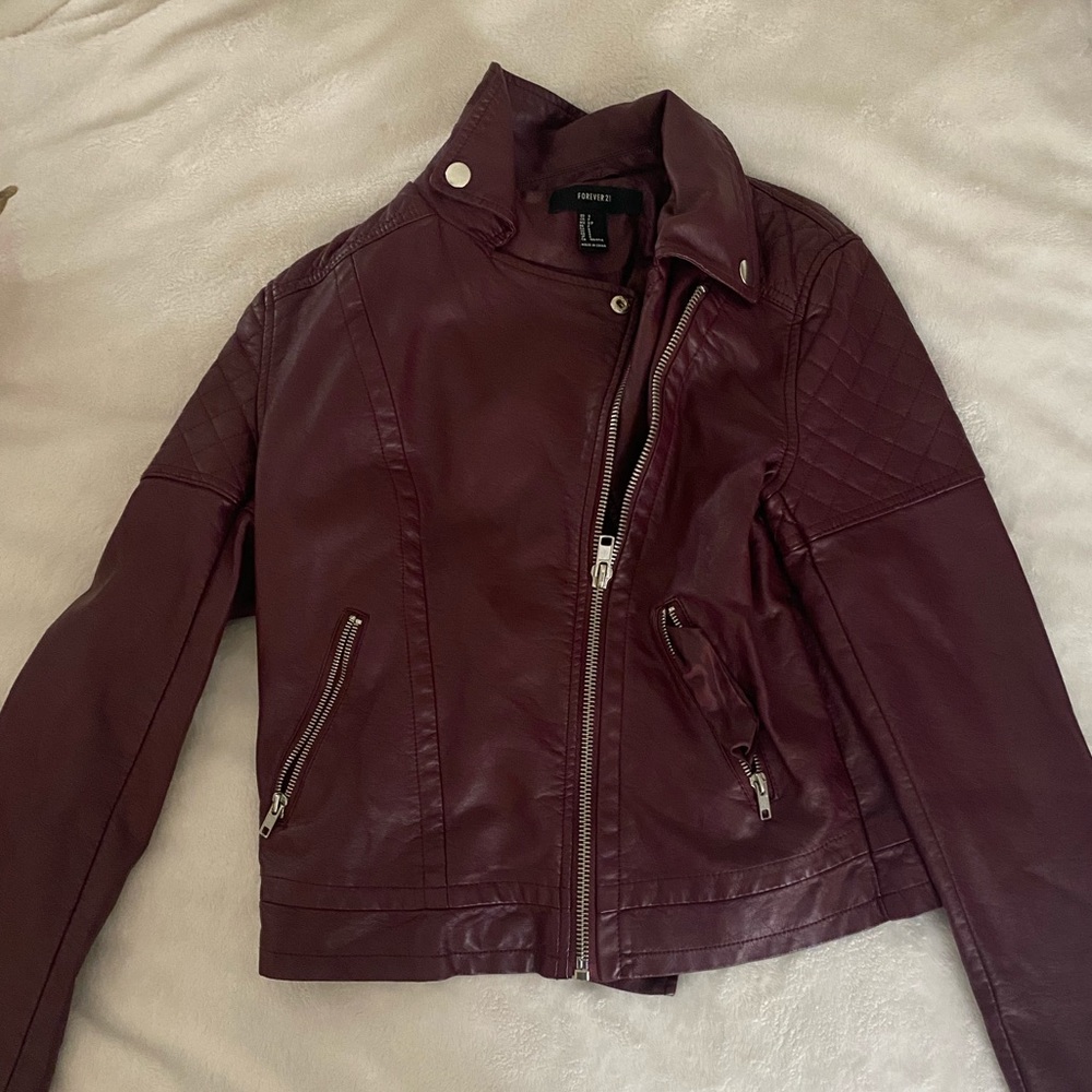 Forever 21 Cross Zip Leather Jacket
